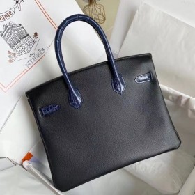 Hermes Touch Birkin 30 Bag In Noir Shiny Niloticus Crocodile Skin