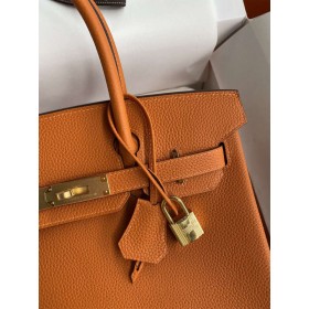 Hermes Birkin 25 Handmade Bag In Orange Clemence Leather