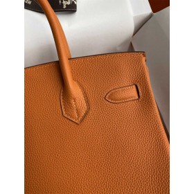Hermes Birkin 25 Handmade Bag In Orange Clemence Leather