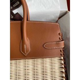 Hermes Picnic Birkin 30 Bag in Wicker with Barenia Leather