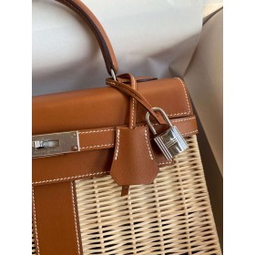 Hermes Picnic Kelly 28cm Bag in Wicker with Barenia Leather