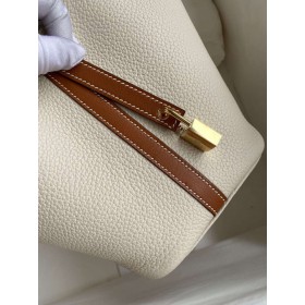 Hermes Picotin Lock 18 Bicolor Handmade Bag in Craie and Gold Clemence Leather