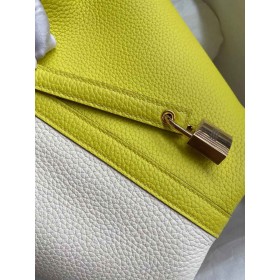 Hermes Picotin Lock 18 Bicolor Handmade Bag in Craie and Lime Clemence Leather