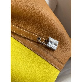 Hermes Picotin Lock 18 Bicolor Handmade Bag in Lime and Gold Clemence Leather