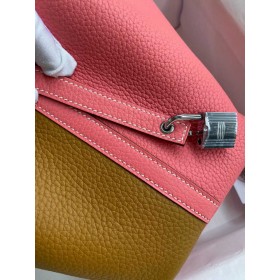 Hermes Picotin Lock 18 Bicolor Handmade Bag in Sesame and Rose Azalee Clemence Leather