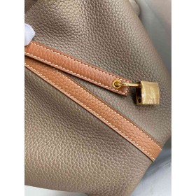 Hermes Picotin Lock 18 Bicolor Handmade Bag in Taupe and Gold Clemence Leather