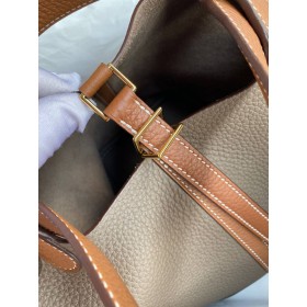 Hermes Picotin Lock 18 Bicolor Handmade Bag in Taupe and Gold Clemence Leather