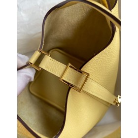 Hermes Picotin Lock 18 Handmade Bag in Jaune Poussin Clemence Leather