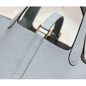 Hermes Picotin Lock 22 Bag In Blue Brume Clemence Leather