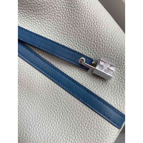 Hermes Picotin Lock 22 Bicolor Handmade Bag in Gris Mouette and Blue Agate Swift Leather