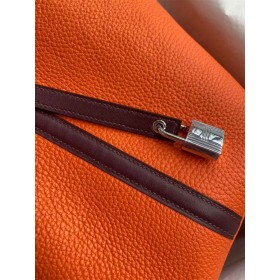 Hermes Picotin Lock 22 Bicolor Handmade Bag in Orange and Burgundy Swift Leather