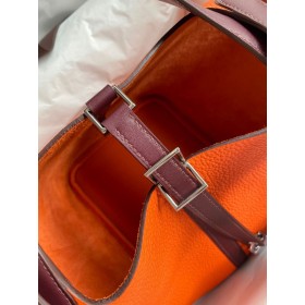 Hermes Picotin Lock 22 Bicolor Handmade Bag in Orange and Burgundy Swift Leather