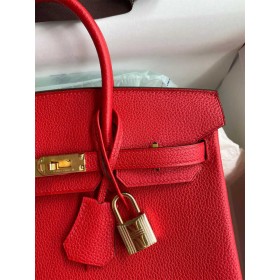 Hermes Birkin 25 Handmade Bag In Red Clemence Leather