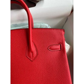 Hermes Birkin 25 Handmade Bag In Red Clemence Leather