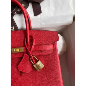 Hermes Birkin 25 Handmade Bag In Red Epsom Calfskin