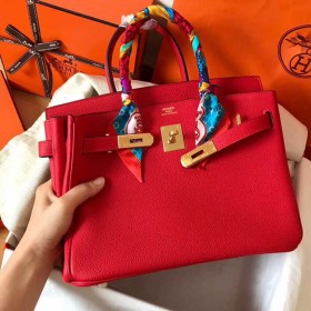 Hermes Birkin 30 Handmade Bag In Red Clemence Leather