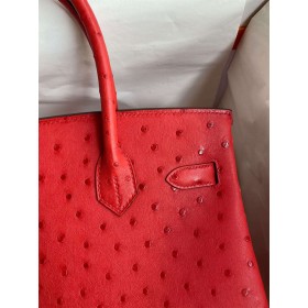 Hermes Birkin 30 Handmade Bag In Red Ostrich Skin