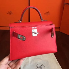 Hermes Kelly Mini II Handmade Bag In Red Swift Calfskin