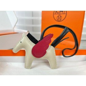 Hermes Rodeo Pegase PM Bag Charm in Craie/Black/Red Lambskin
