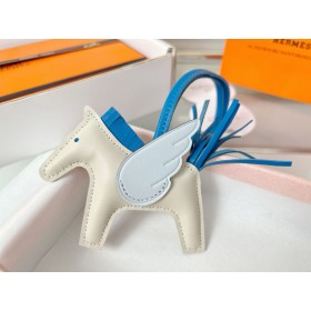 Hermes Rodeo Pegase PM Bag Charm in Craie/Blue/Blue Brume Lambskin