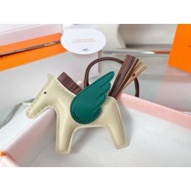 Hermes Rodeo Pegase PM Bag Charm in Craie/Chocolat/Green Lambskin
