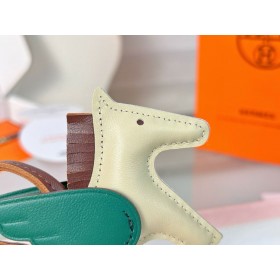 Hermes Rodeo Pegase PM Bag Charm in Craie/Chocolat/Green Lambskin