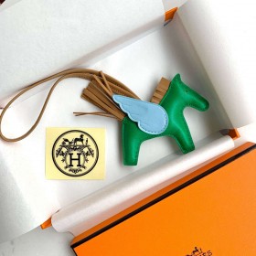 Hermes Rodeo Pegase PM Bag Charm in Menthe/Blue/Biscuit Lambskin
