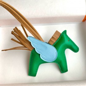 Hermes Rodeo Pegase PM Bag Charm in Menthe/Blue/Biscuit Lambskin