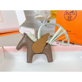 Hermes Rodeo Pegase PM Bag Charm in Taupe/Biscuit/Vert Fizz Lambskin