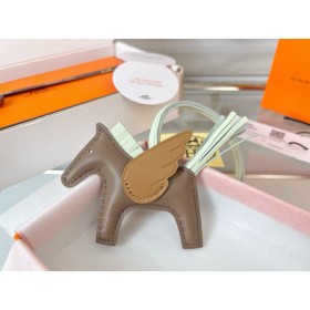 Hermes Rodeo Pegase PM Bag Charm in Taupe/Biscuit/Vert Fizz Lambskin