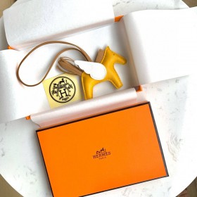 Hermes Rodeo Pegase PM Bag Charm in Yellow/Biscuit/Craie Lambskin