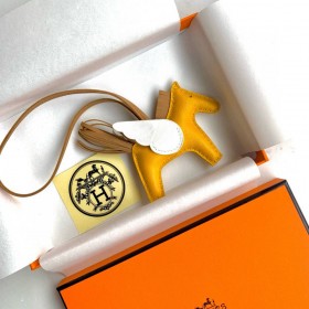 Hermes Rodeo Pegase PM Bag Charm in Yellow/Biscuit/Craie Lambskin