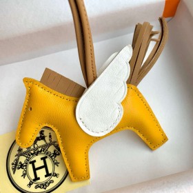 Hermes Rodeo Pegase PM Bag Charm in Yellow/Biscuit/Craie Lambskin