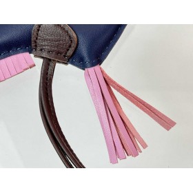 Hermes Rodeo PM Bag Charm in Blue/Chocolate/Pink Lambskin
