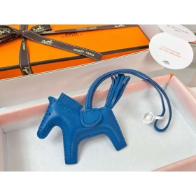 Hermes Rodeo PM Bag Charm in Blue France Lambskin