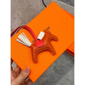 Hermes Rodeo PM Bag Charm in Cornaline/Craie/Rose Lambskin