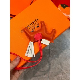 Hermes Rodeo PM Bag Charm in Cornaline/Craie/Rose Lambskin