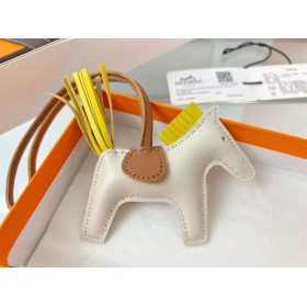 Hermes Rodeo PM Bag Charm in Craie/Yellow/Gold Lambskin