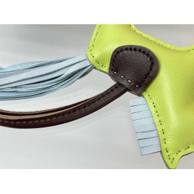 Hermes Rodeo PM Bag Charm in Jaune/Chocolat/Blue Milton Lambskin