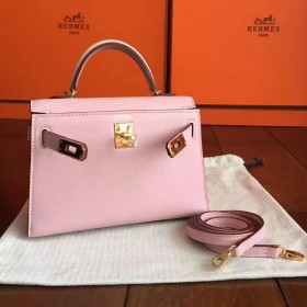 Hermes Kelly Mini II Handmade Bag In Rose Dragee Swift Calfskin
