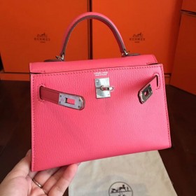 Hermes Kelly Mini II Handmade Bag In Rose Lipstick Chevre Leather