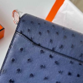 Hermes Roulis Mini 18 Bag in Blue Ostrich Leather