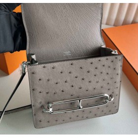 Hermes Roulis Mini 18 Bag in Gris Tourterelle Ostrich Leather