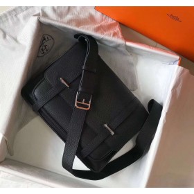 Hermes Steve 35 Messenger Bag In Black Clemence Calfskin