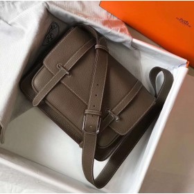 Hermes Steve 35 Messenger Bag In Taupe Clemence Calfskin