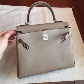 Hermes Kelly 25cm Retourne Handmade Bag In Grey Swift Leather