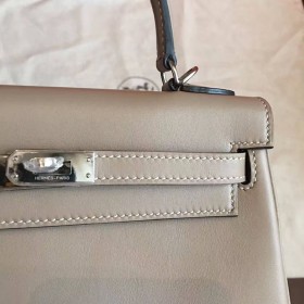 Hermes Kelly 25cm Retourne Handmade Bag In Grey Swift Leather