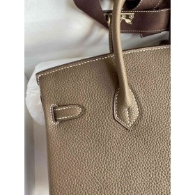 Hermes Birkin 25 Retourne Handmade Bag in Taupe Clemence Leather
