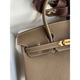 Hermes Birkin 25 Retourne Handmade Bag in Taupe Clemence Leather