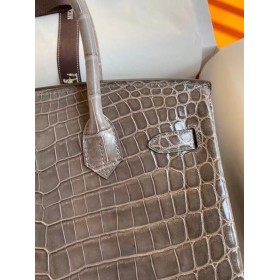 Hermes Birkin 30 Handmade Bag In Taupe Crocodile Niloticus Shiny